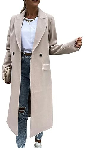 FRESQA Cappotto Lungo di Lana da Donna Autunnale e Invernale - Nero o Blu, Moda Retrò, Maniche Lunghe, Casual da Strada