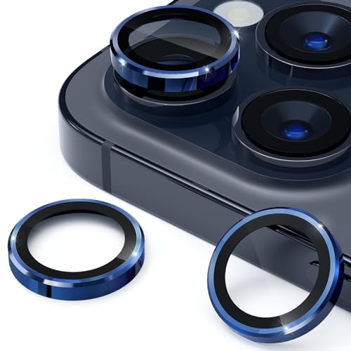 imluckies Caméra Arrière Protecteur Compatible avec iPhone 15 Pro/iPhone 15 Pro Max - Dureté 9H Protection Caméra Objectif en Verre Trempé HD - Anneau de Lentille en Métal Anti-Rayures - Bleu