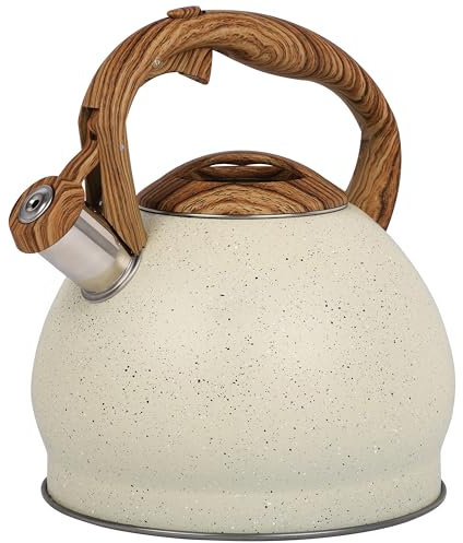 Belle Vous Bollitore Acqua con Fischio - Teiera con Fischietto 3 L - per Fornello a Induzione Gas e Piastra Elettrica - Bollitore Acciaio Inox per Tè e Caffè - Texture Beige