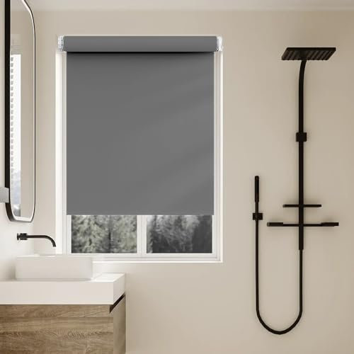 Verdunklungsrollo Fensterrollo 120 x 70 cm Flexibler Seitenzug Top Qualität Klemmfix Seitenzugrollo mit Kette, für Fenster innen Wandmontage, Dunkelgrau