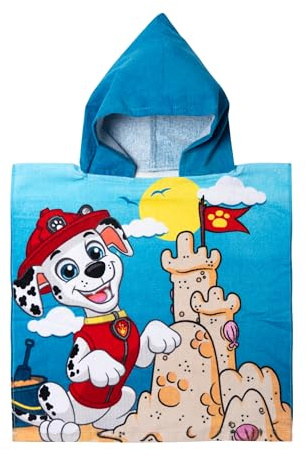United Labels Paw Patrol Badeponcho für Jungen, Blau, Marshall, 50 x 100 cm, 100% Baumwolle, Kinder Badehandtuch mit Kapuze, Handtuch Poncho