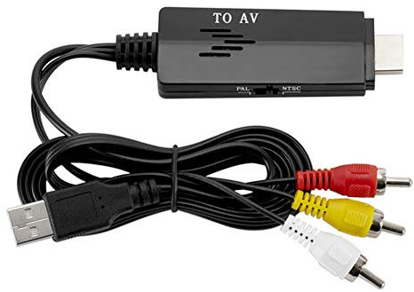 Sluffs Adaptateur RCA vers HDMI, Convertisseur RCA vers HDMI, HD vers AV pour Câble Convertisseur RCA 480 I 576 I Câble Convertisseur Vidéo Mâle vers Mâle pour TV VHS Magnétoscope