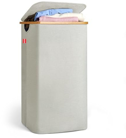 Blumtal Wäschekorb 100L - Wäschesammler mit herausnehmbaren Wäschesack - Wäschekorb schmal - laundry baskets - Pfandflaschensammelbehälter - mit Deckel - Beige