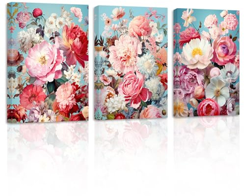 ZXHYWYM Abstrakte Blumen Bilder 3 Teilig Blühende Bunte Blumen Leinwand Bild Drucke Natur Gemälde Kunstwerk Home Decor Gerahmt (Bild-3, (28.00 x 35.00 cms x 3 Teilig))