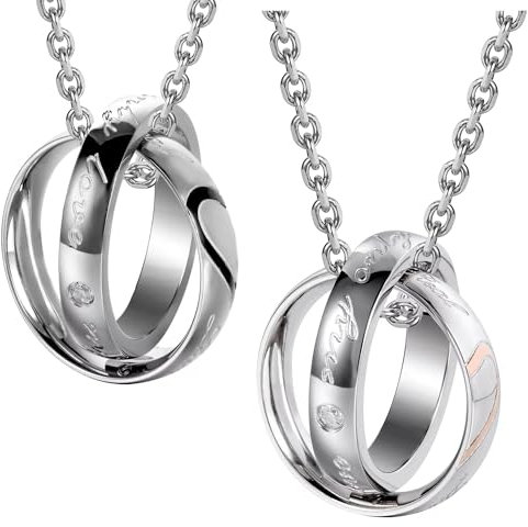 Becky & Jack Set aus zwei ineinandergreifenden Doppelring-Paar-Anhänger-Halsketten mit „My Only Love“-Gravur, Paar, Freund, Freundin, Ehemann, Ehefrau, Verlobter
