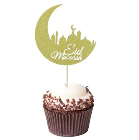 Abbdbd 20pcs Eid Mubarak Cupcake Toppers Eid Cake Inserts Flags Gold Ramadan Cake Toppers Muslim Party Supplies Cake Decoration