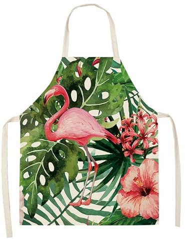 Delantal Cocina Hombre Flamenco De Hoja De Palma Delantal Cocina Mujer Algodón Cáñamo Delantal Cocina Antimanchas Delantales de Cocina Ajustable Delantal Hombre Duradero Mandiles de Cocina 55x68cm