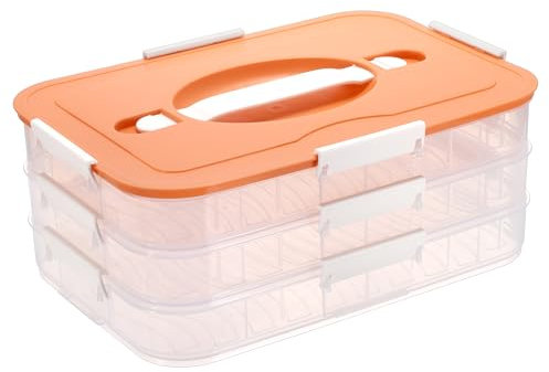 TOLIDA 3 Layer Lebensmittelbehäler,Muffinbehälter aus Kunststoff,BPA-frei,mit Griff und Verschlüsse Frischhaltedose für Knödel,Kekse,Snack,Süßspeisen,Transportbox für Picknick,Party,Messen (Orange)