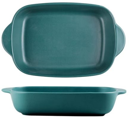 UGCER Plat de Cuisson en céramique avec Doubles poignées, série de Plats de Cuisson rectangulaires, ustensiles de Cuisson Polyvalents du Four à la Table pour la Cuisine,Vert