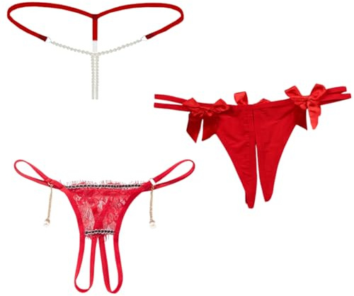 NLAND Perizoma Spago Lingerie da Donna G-String in 3 Pezzi Trasparente Tanga con Perline Mutandine Fascino per Donne Lingerie Elastico Perizoma Thong