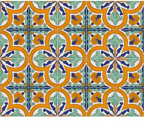 20 Mattonelle in Ceramica Smaltata - Stile Floreale (Fiore Pistacchio) - 10x10 cm spessore 0,6 cm - Mattonelle Tunisine realizzate con Serigrafia Artigianale - Adatte a rivestimento