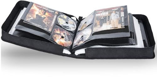 AKOZLIN Boîte de DVD CD avec feuilles de titre extra larges, porte-reliure portable, portefeuille, album, étui DVD, étui de protection pour film, 200 lecteurs de disque, 100 pochettes pour livret