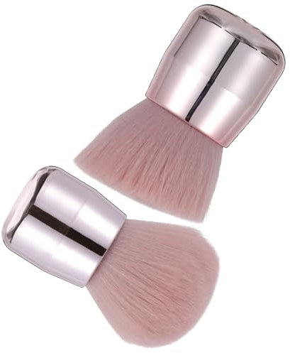 Ipetboom Powder Foundation Face Makeup Brush 2pcs Portable Mushroom Shape Cosmetic Brushes with Round and Angled Heads for Blusher and Loose Powder Application