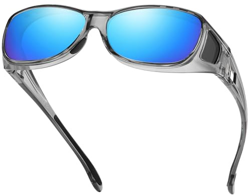 DUCO Herren und Damen Fit Over Sonnenbrille Polarisiert Unisex Brille UV400 Schutz Wrap Around Blendschutz Überbrille für Brillenträger Kleine Größe | Polarisiert Unisex Brille, UV400 Schutz, Blendschutz, Wrap Around Brille, Für Fahren Berg Klettern, Mittel & Kleine Größe