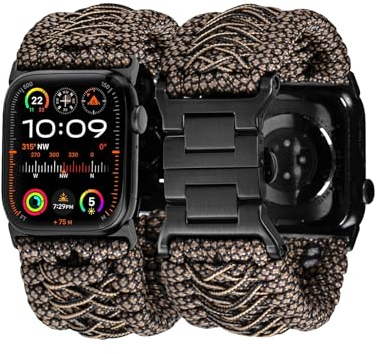 Tefeca Titan Series Paracord Band Compatible with Apple Watch Ultra 2/Ultra 49mm, Series 10 46mm, Series 9/8/7 45mm, SE2/SE/6/5/4 44mm, and Series 3/2/1 42mm (Schlangenbraun, XXL für 49/46/45/44/42mm)