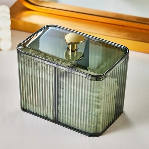 RANNYOZIO Qtips Holder Dispenser 3 Compartments Cotton Ball Holder Cotton Swabs Holders Organizer Acrylic Bathroom Container with Lid for Swab Pads Cosmetics(Green)