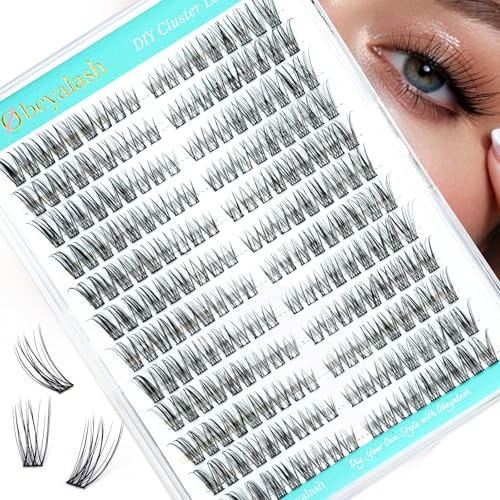 Obeyalash Wimpern Einzelne Cat Eye Wimpern Cluster 216 Pcs Mega Volumen Individuelle Wimpern Extensions Wimpernverlängerung DIY zu Hause 7-15mm Mix Cateyes Cluster Lashes
