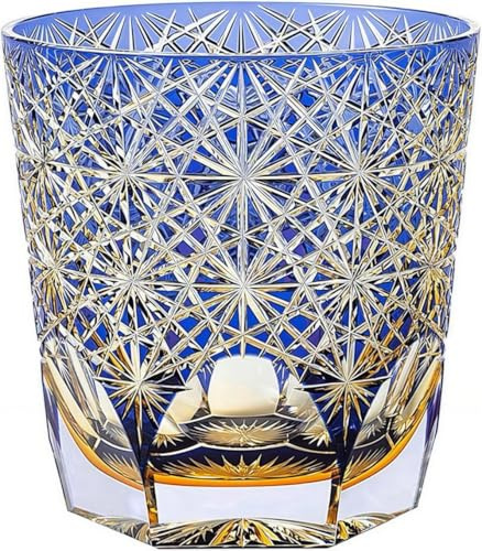 JEKE Edo Style Verre à whisky en cristal découpé à la main avec boîte cadeau de luxe Bleu 255 ml