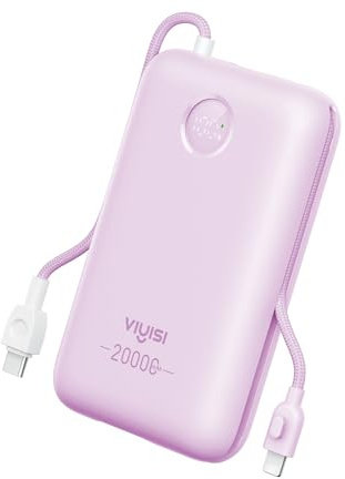 VIYISI Power Bank 30W Carga Rápida 20000mAh Batería Externa Cable Integrado | Batería Portátil USB C Compacta para iPhone 17 16 15 14 13 12 11 Samsung S24 S23 S22 Fold 5-Morado
