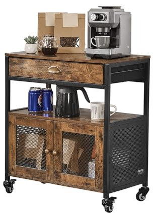 VEVOR Kaffeebarschrank 61 x 36 x 70,5 cm Kaffeebarschrank im Landhausstil mit 4-stufigem Stauraum, beweglicher Kaffeebartisch mit Rollen &Netztür, Sideboard-Buffetschrank für Küche Eingangsbereich