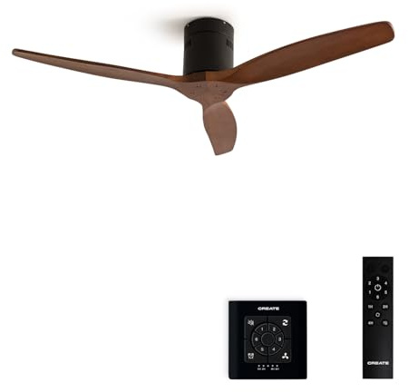 CREATE / WINDCALM NATURAL WOOD M/Ventilador de techo negro aspas madera oscura con controlador y mando / 40W, Temporizador, Ø132 cm, 6 velocidades, silencioso, función verano-invierno