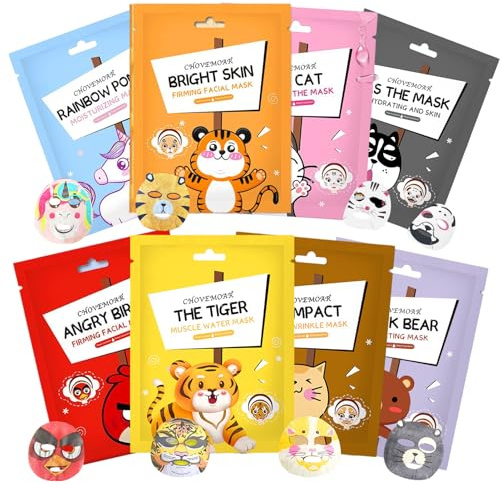 8 Piezas Mascarilla Facial Niña, Mascarilla Hidratante de Animales, Iluminadora, Calmante, Mascarilla Facial Animal Beauty, Kit Skincare Niña, Apta para Todo Tipo de Pieles