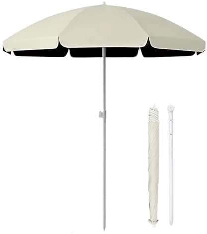 Sonnenschirm für den Außenbereich mit UV-Schutz, Leichter und Tragbarer Strandschirm, Höhenverstellbarer Gartenschirm, Runder Sonnenschirm für den Poolhof(Beige,8ft)