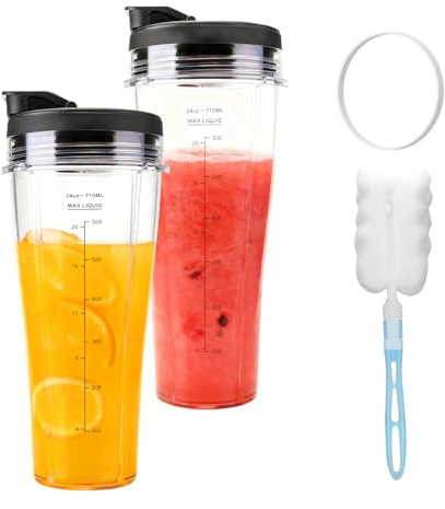 2 vasos de licuadora de 24 onzas con tapas, cepillo de limpieza, anillo de sellado para Ninja BN750UK BN800UK BN495UK CB350UK vasos de licuadora de 24 onzas para ninja
