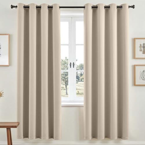 Vangao Gardinen mit Ösen Blickdicht Modern H200 x B140 cm 2er Set Beige | Vorhang Blickdicht Lichtundurchlässig, Gardinen Wohnzimmer Schlafzimmer Kinderzimmer Verdunklungsvorhänge 200 cm lang