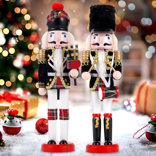 COMBIUBIU 2pcs MuñEco Cascanueces Navidad Hecho A Mano Tradicional De Pino, Cascanueces Navidad Mesa,AlféIzar De La Ventana De La Chimenea,Regalo De DecoracióN De Navidad para El Hogar (Negro)