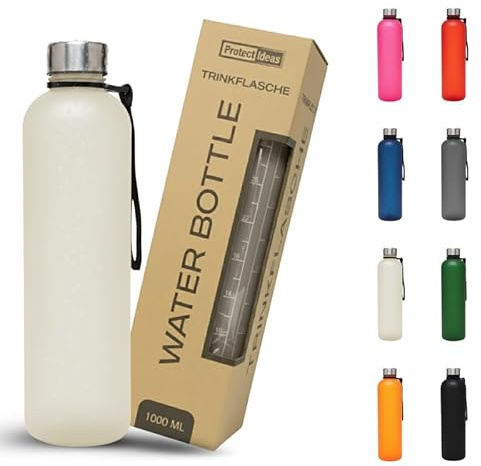 BierEx Trinkflasche 1l - Kohlensäure geeignet & Auslaufsicher - Für Sport, Schule & Büro - Sport Trinkflasche Gym - Wasserflasche Sprudel geeignet - Sportflasche 1 Liter (1 Stück Crème)