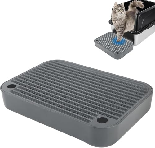 Kalolary Rampe de litière pour Chat avec Couche filtrante - Marches antidérapantes pour litière - Idéal pour Les Chats de Petite et Moyenne Taille (Plat Gris Foncé)