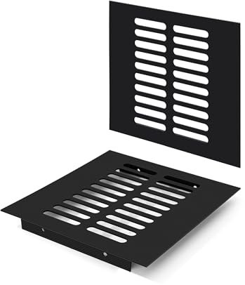 Rejilla de Ventilación, Aleación de Aluminio Negro Metalica Rectangular de 150 x 150mm con Tornillos para Armario Estufa Zapatos Gabinete Fregadero Cocina Baño (2 Piezas/Negra)