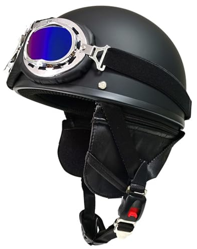 Caschi Moto Retrò Stile Tedesco Retrò Mezzo Casco Calotta Approvato DOTECE Aperto Casco Calotta Da Uomo E Donna Con Fibbia A Sgancio Rapido Regolabile Caschi Scodella 3,M:57-58CM