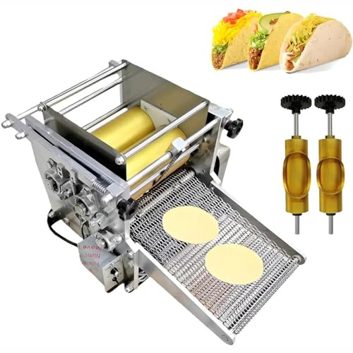 DPQYJPP Electric Tortilla Making Machine, Commercial Corn Tortilla Maker, 2 Mold(4INCH+8INCH) with Non-Stick Coating, 1-5MM Adjustable, for Tortilla Sopes Roti Pita Tortilla Pizza
