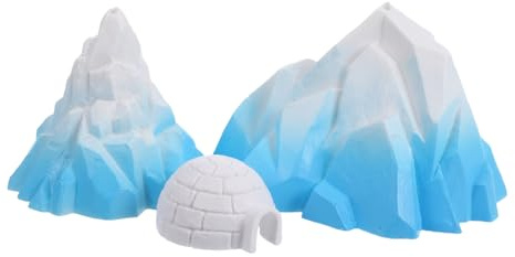 Gogogmee Arktische Iglu und Eishaus Figuren mit Realistischem Design und Lebensechten Details Miniatur Eisberg Dekorationen 3 Stück aus PVC für Aquarium und Bürodekoration
