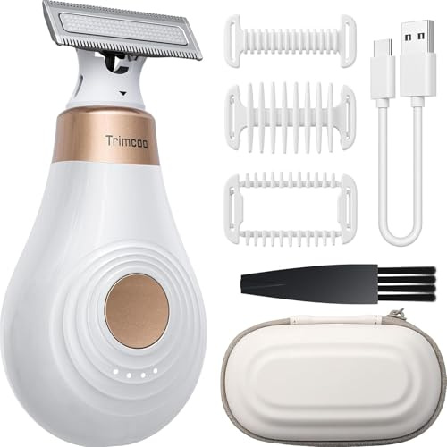 Trimcoo 2026 NEW Bikini Trimmer for Women - Small But Powerful Electric Razors, Intimate Pubic Hair/Lady Facial Painless Removal, USB-C Cordless Body Shaver for Trip, Replaceable Wet/Dry Blade, White