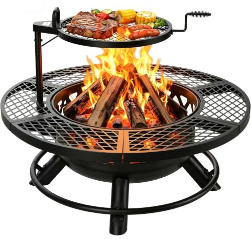 BALI OUTDOORS Feuerstelle mit Schürhaken, 102 cm Outdoor Feuerstelle Terrasse, Holzbrennende Feuerstellen für Draußen mit Grill
