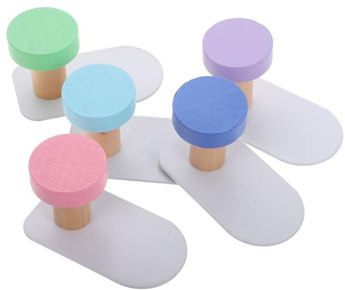 Veemoon Lot de 5 Crochets Muraux Autocollants en Bois Multicolores Macaron Crochets Adhésifs Décoratifs pour Vêtements Serviettes et Paquet sans Perçage Haute Capacité de Charge pour