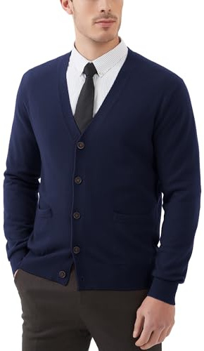 Kallspin Men’s Wool Blend Cardigan Sweater V Neck Button Front Knit Jumper