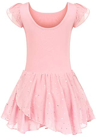 trudge - Vestito da danza per bambine, a maniche corte e lunghe, in cotone, adatto per il balletto, con gonna a tutù, Rosa B., 160 cm