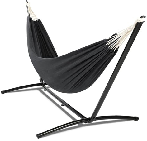 IDMarket - Amaca con supporto in metallo nero e tela grigio antracite