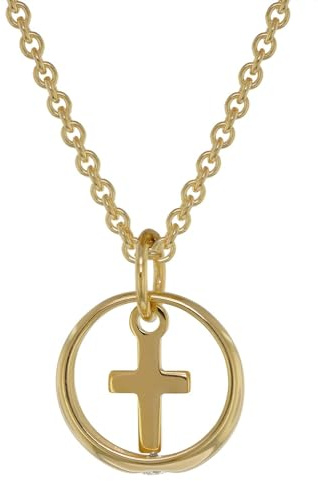 trendor Taufring Anhänger mit Kreuz Gold 333 + vergoldete Silberkette 39485 | zauberhafter Taufschmuck für Mädchen, Jungen oder Mütter, Geschenkidee zur Taufe,