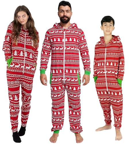 NOROZE Matching Christmas pjs for Family Onesie Sleepsuit Loungewear Jumpsuit for Women Men Unisex Adult Halloween Sleepwear (XL, Dad Reindeer Red)