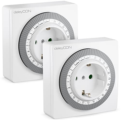 deleyCON 2x Timer di Spegnimento Meccanico Interruttore Orario Orologio di Spegnimento Rotella Manuale 96 Accensioni al Giorno Interno 3500W Bianco