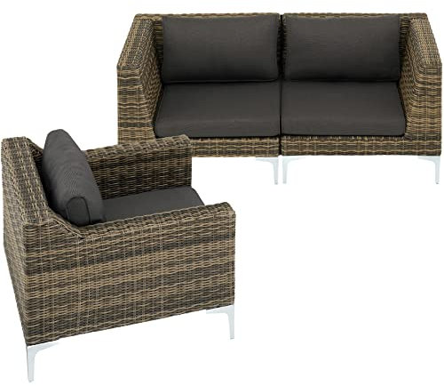 tectake® modulares, erweiterbares Rattan Gartenmöbel, 3-Sitzer Garten Sitzgruppe, Rattan Lounge Outdoor mit 2X Outdoorsessel Eckteil, 1x Sessel, Outdoor Möbel wetterfest, Gartenmöbel, Terrassenmöbel
