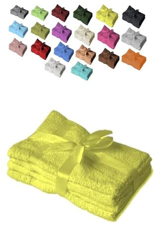 EXKLUSIV HEIMTEXTIL Juego de toallas de mano con lazo, juego de 4 toallas de invitados, 30 x 50 cm, color amarillo