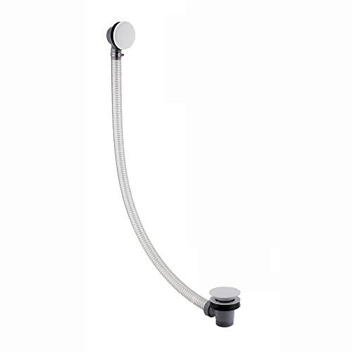 ENKI, W65, 1.5 Inch White Bath Waste with Overflow, Reinforced Long Cut to Size Pipe, Pop Up Waste Connection, Contemporary Design, Pop Up Bath Plug Waste, Easy Clean, Easy to Install Bath Waste Kit | Solid Brass, Easy Install, Fittings Included, Pop-Up Click Clack, 1-Year Guarantee, Pop Up Plug, Easy Clean, Bathroom