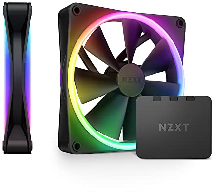 NZXT F140 RGB Duo Doppelpack – 2 x 140 mm zweiseitige RGB-Lüfter mit RGB-Controller – 20 individuell adressierbare LEDs – ausgewogener Luftstrom und statischer Druck – flüssigkeitsdynamisches Lager –