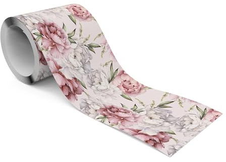 Muralo Bordüre Selbstklebend Pfingstrosen im englischen Stil - 10x300 cm | Tapetenbordüre, Zartes Design, UV-beständig, halbmatt, glatt und abriebfest - ideal für Wohnzimmer und Schlafzimmer